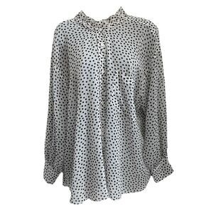 ZARA XS Blouse Popover Button Front Polka Dot White Black Ruffle Top